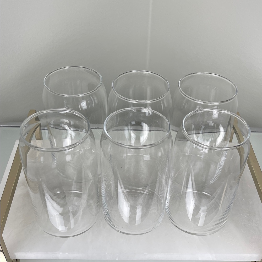 Upper Midland Can-Style Glass Cups Set of 6 | 16oz Clear Drinkware